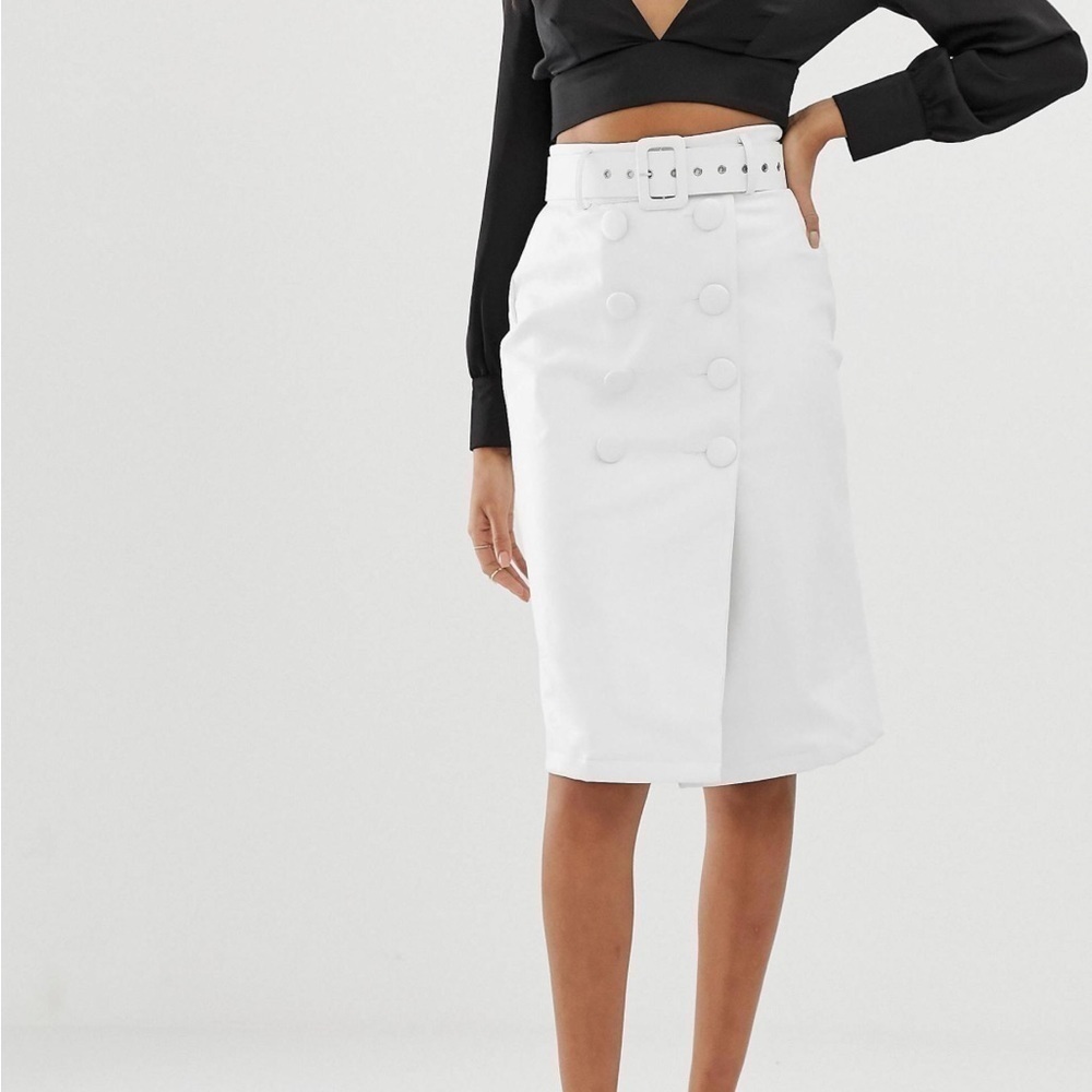 4th + Reckless PU Midi Skirt with Belt & Button Detail in White. 8. NWT.